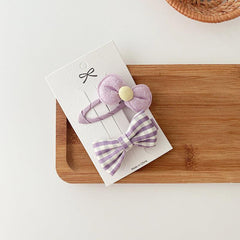 Baby Girls Soft Bow Hair Clip Purple Plaid Bowknot Snap Lip Duck Billed Clip