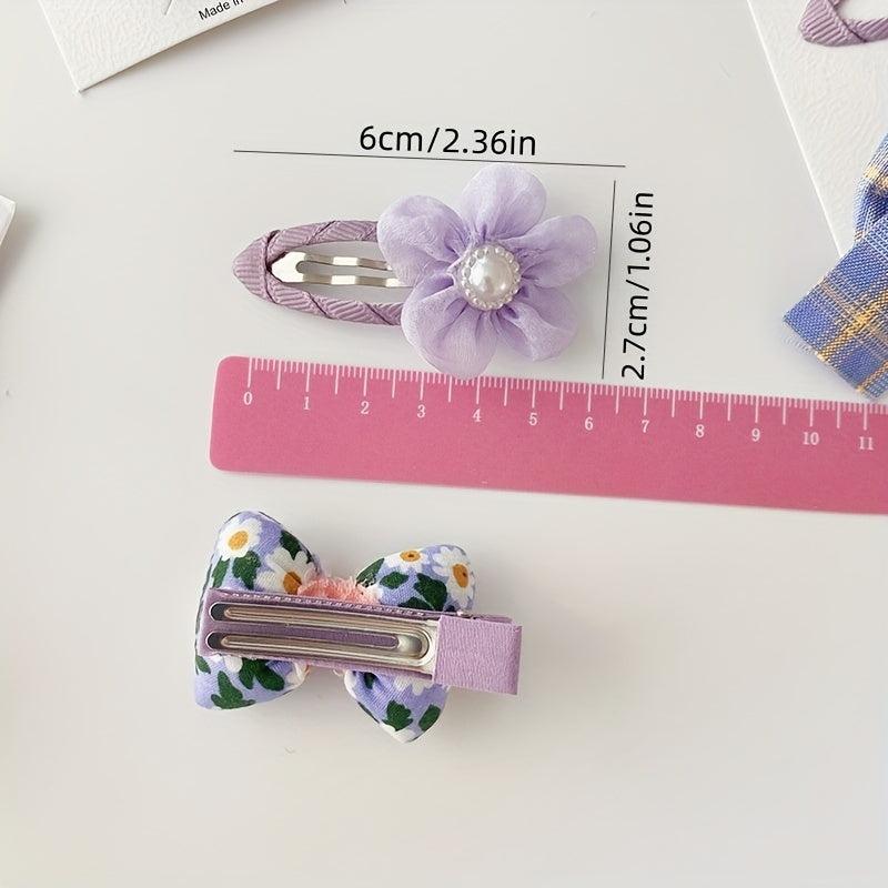 Baby Girls Soft Bow Hair Clip Purple Plaid Bowknot Snap Lip Duck Billed Clip