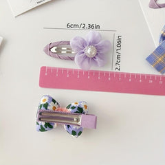 Baby Girls Soft Bow Hair Clip Purple Plaid Bowknot Snap Lip Duck Billed Clip