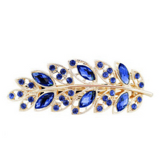 Vintage Crystal Leaf Barrette Glitter Rhinestone Hair Clip