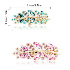 Vintage Crystal Leaf Barrette Glitter Rhinestone Hair Clip