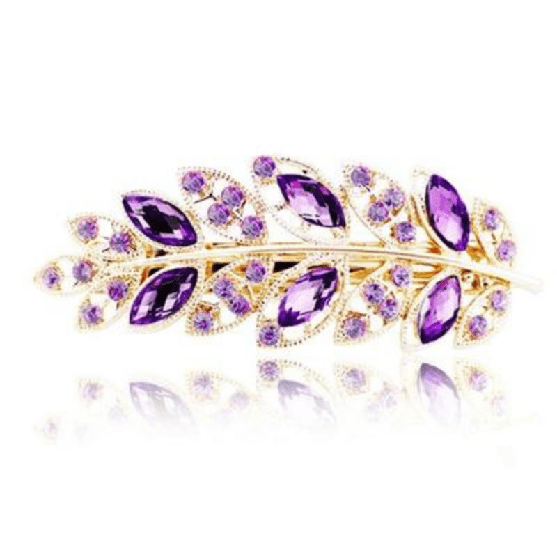 Vintage Crystal Leaf Barrette Glitter Rhinestone Hair Clip
