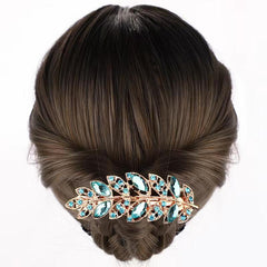 Vintage Crystal Leaf Barrette Glitter Rhinestone Hair Clip