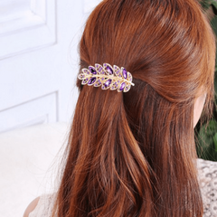 Vintage Crystal Leaf Barrette Glitter Rhinestone Hair Clip