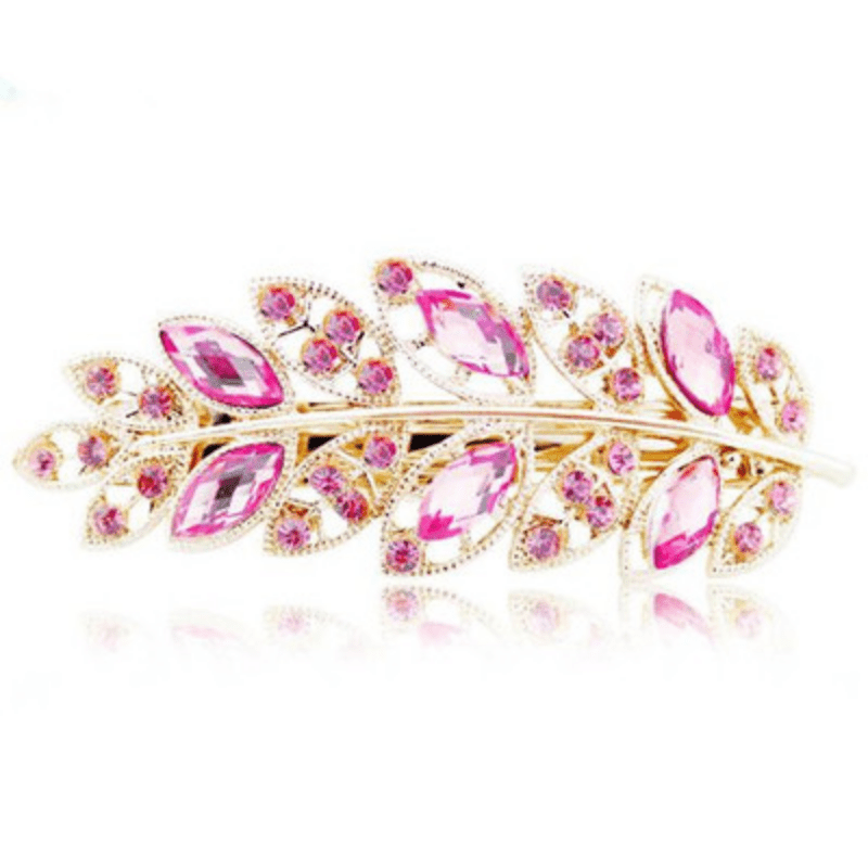 Vintage Crystal Leaf Barrette Glitter Rhinestone Hair Clip