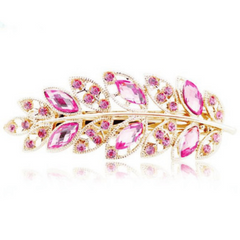 Vintage Crystal Leaf Barrette Glitter Rhinestone Hair Clip