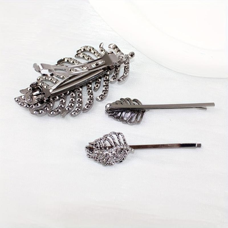 Leaf Rhinestone Hairpin Metal Hair Clip for Women Girls