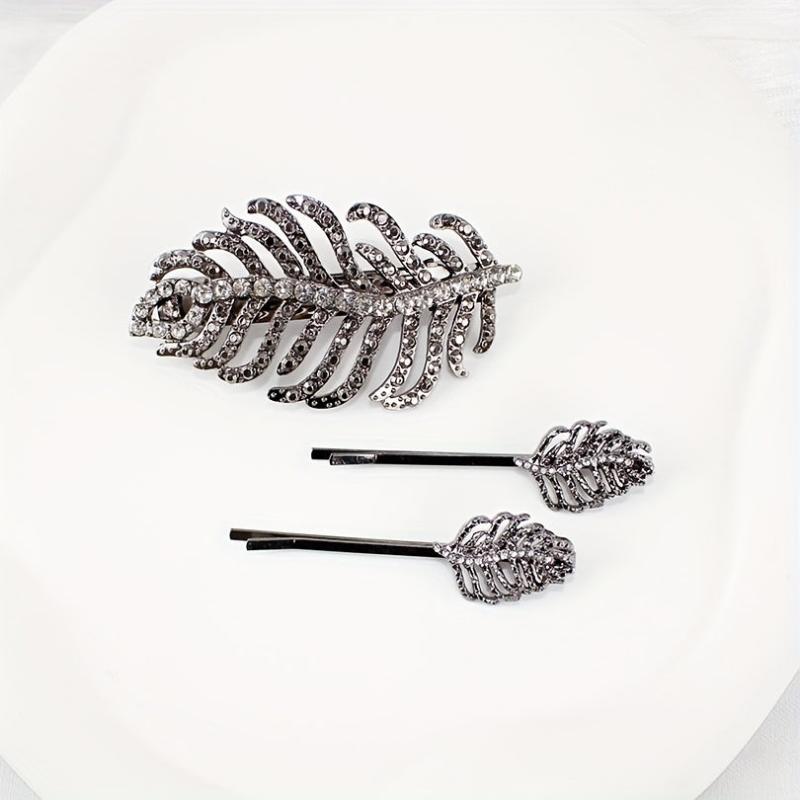 Leaf Rhinestone Hairpin Metal Hair Clip for Women Girls