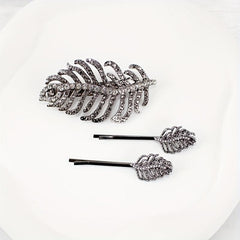 Leaf Rhinestone Hairpin Metal Hair Clip for Women Girls