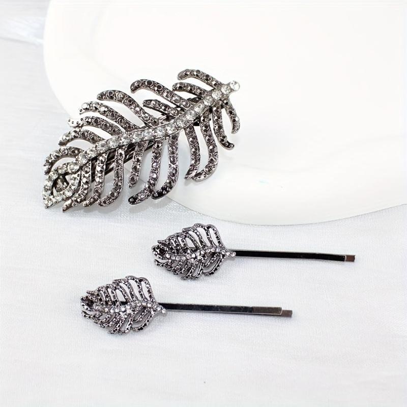 Leaf Rhinestone Hairpin Metal Hair Clip for Women Girls