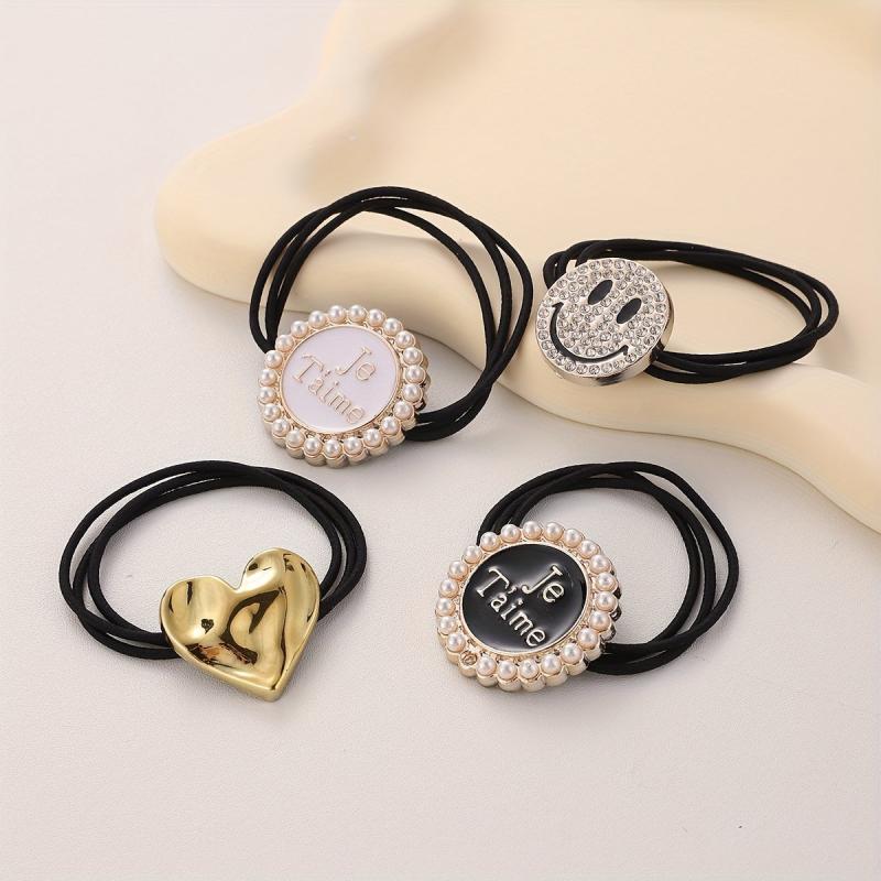 Faux Pearl Hair Tie Rhinestone Charm Ponytail Holder Elastic Hair Accessories