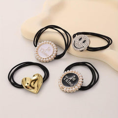 Faux Pearl Hair Tie Rhinestone Charm Ponytail Holder Elastic Hair Accessories