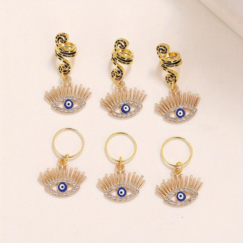 Evil Eye Tassel Hair Coil Ring Boho Style Hair Pin for Braids Dreadlock