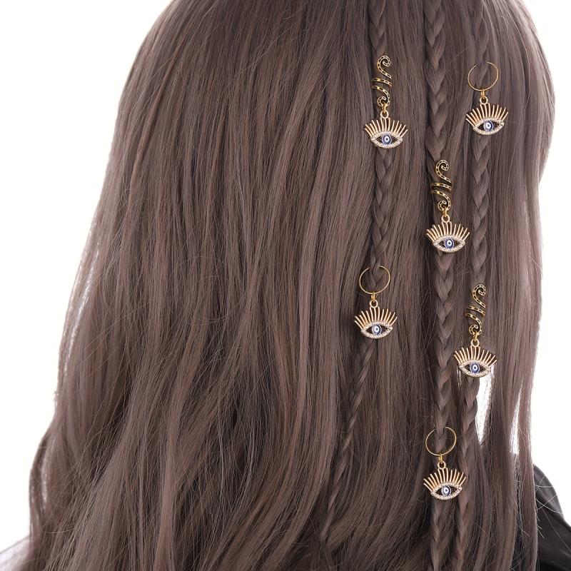 Evil Eye Tassel Hair Coil Ring Boho Style Hair Pin for Braids Dreadlock