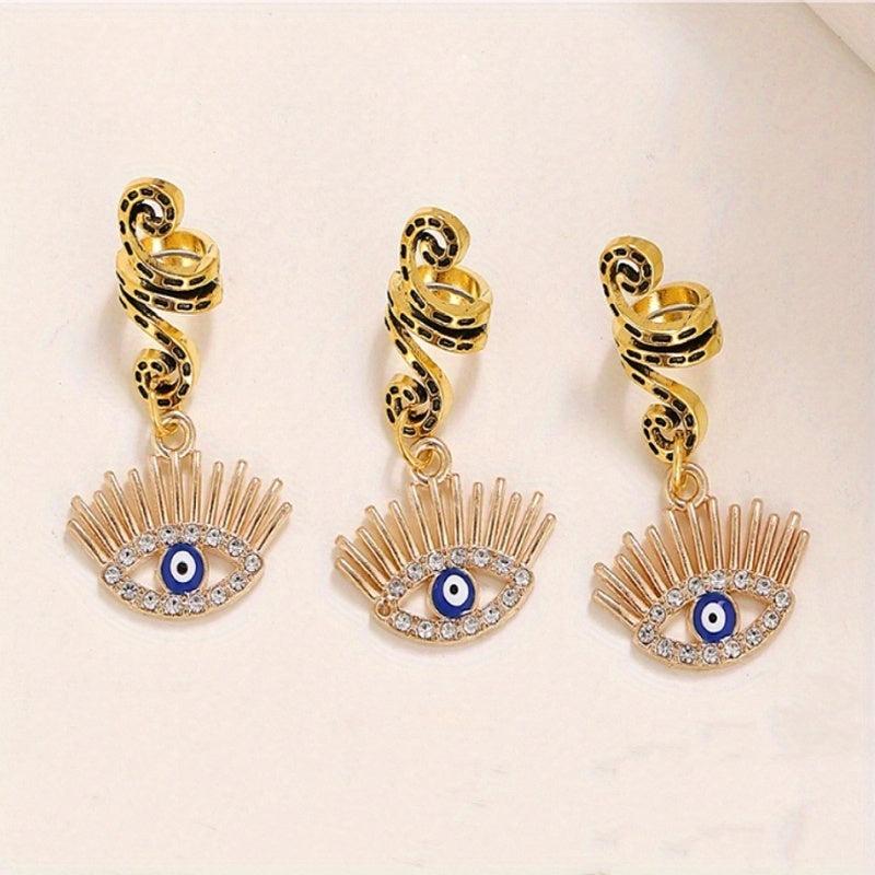 Evil Eye Tassel Hair Coil Ring Boho Style Hair Pin for Braids Dreadlock