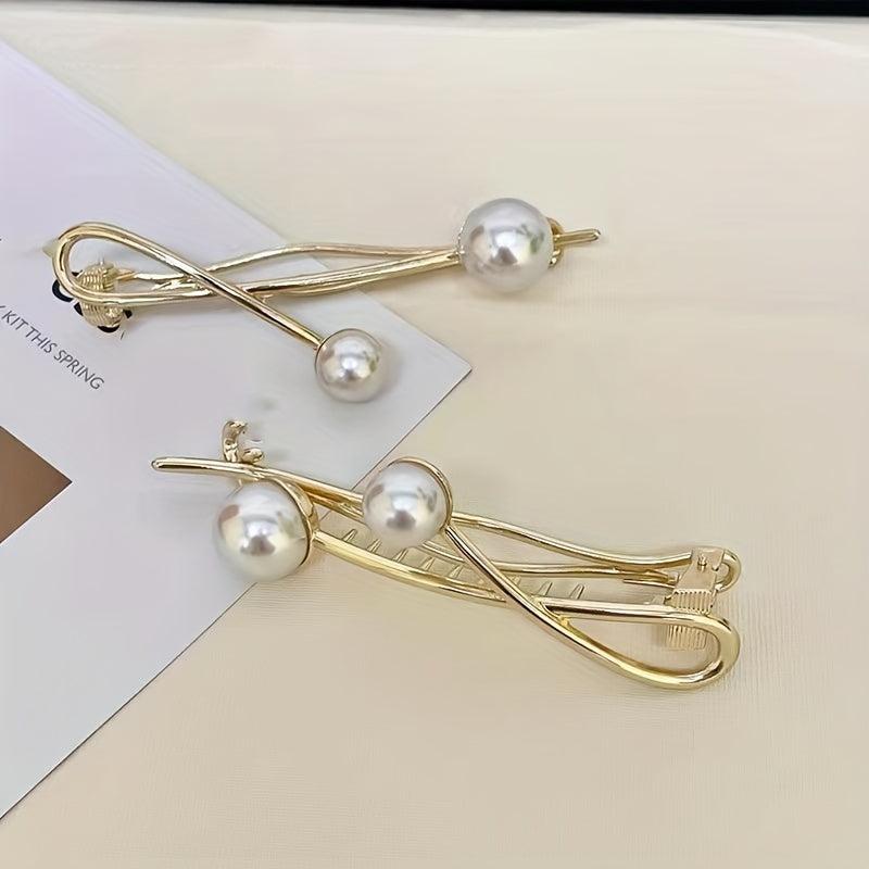 Metal Twist Hair Claw with Faux Pearl Head Jewelry