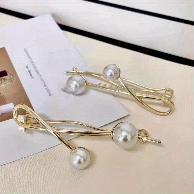 Metal Twist Hair Claw with Faux Pearl Head Jewelry