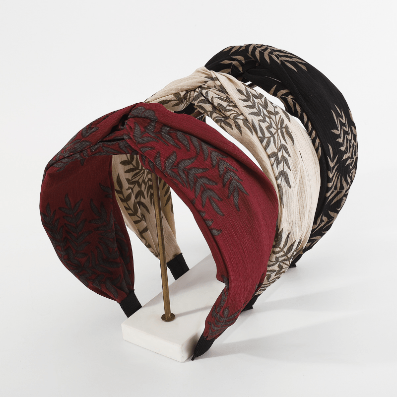 Plant Printed Fabric Headband Cross Knot Hair Hoop Hair Ornament