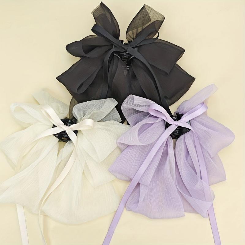 Large Mesh Bow Hair Claw Clip Ribbon Sweet Hair Claw Clip Ponytail Holder