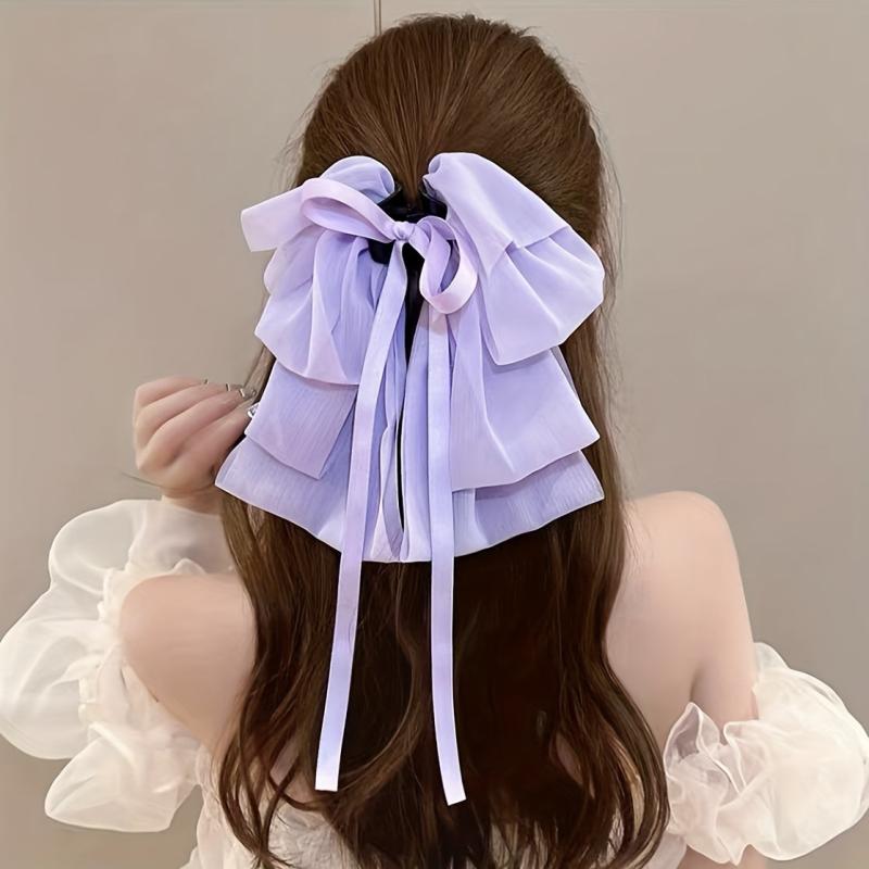Large Mesh Bow Hair Claw Clip Ribbon Sweet Hair Claw Clip Ponytail Holder