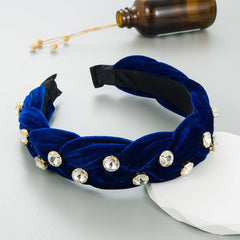 Rhinestone Velvet Braided Headband Wide Brim Headdress Hair Acces