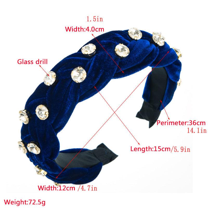 Rhinestone Velvet Braided Headband Wide Brim Headdress Hair Acces