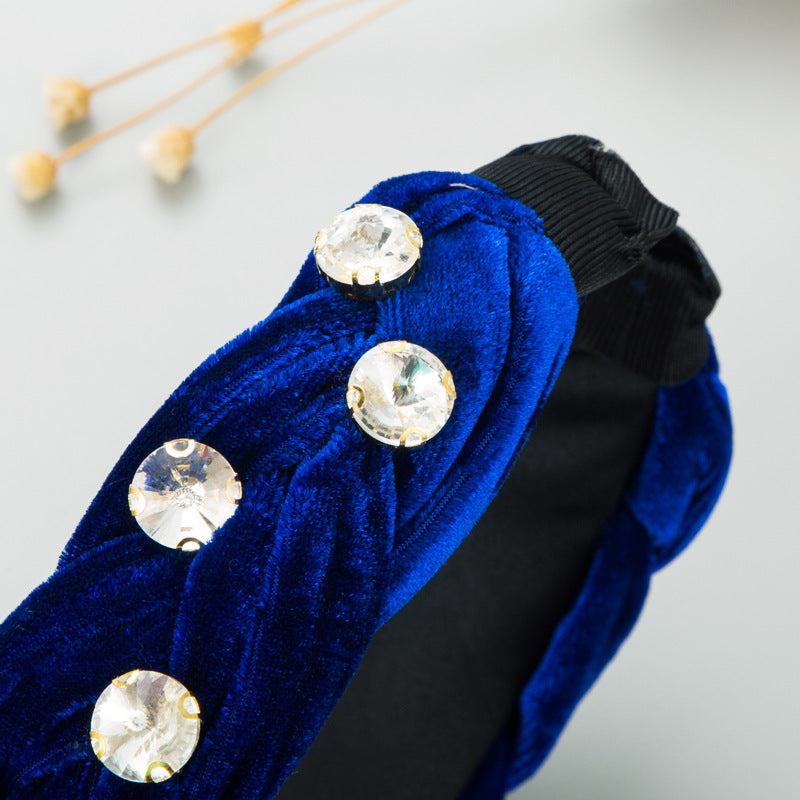 Rhinestone Velvet Braided Headband Wide Brim Headdress Hair Acces