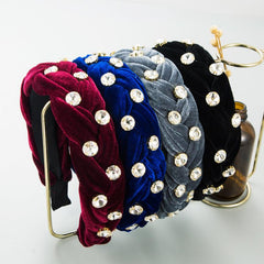 Rhinestone Velvet Braided Headband Wide Brim Headdress Hair Acces