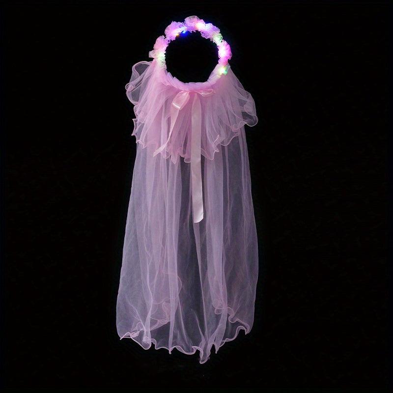 Glowing Bridal Wedding Hair Tie With Gauze Headdress