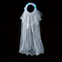 Glowing Bridal Wedding Hair Tie With Gauze Headdress