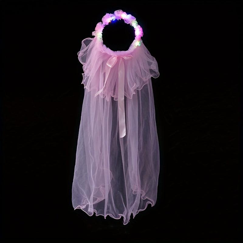 Glowing Bridal Wedding Hair Tie With Gauze Headdress