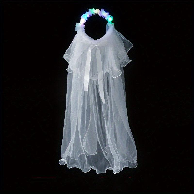 Glowing Bridal Wedding Hair Tie With Gauze Headdress