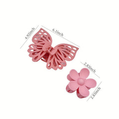 2pcs Frosted Hair Claw Matte Butterfly Flower Plastic Combination