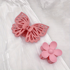 2pcs Frosted Hair Claw Matte Butterfly Flower Plastic Combination