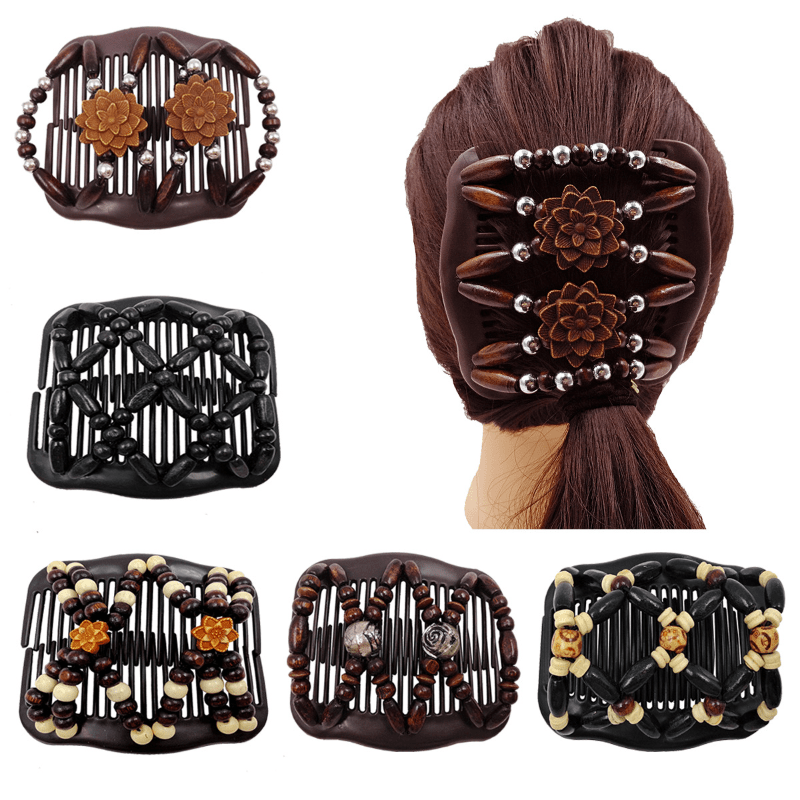 Retro Magic Hair Comb Elastic Beaded Hair Clips Styling Comb For Women Girls