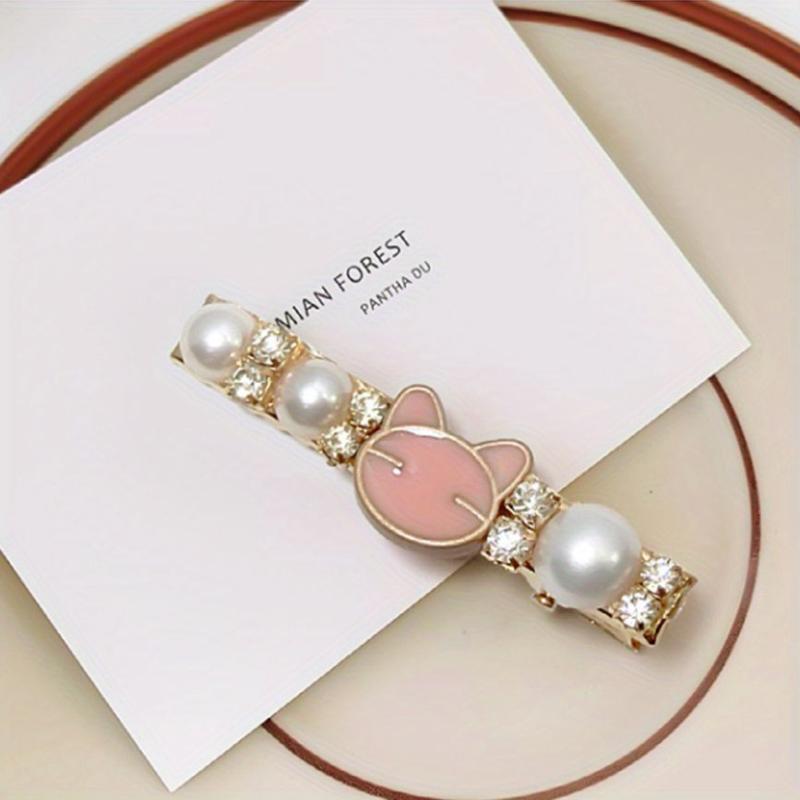 Sweet Hair Clip Faux Pearl Rhinestone Duck Billed Clip