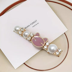 Sweet Hair Clip Faux Pearl Rhinestone Duck Billed Clip