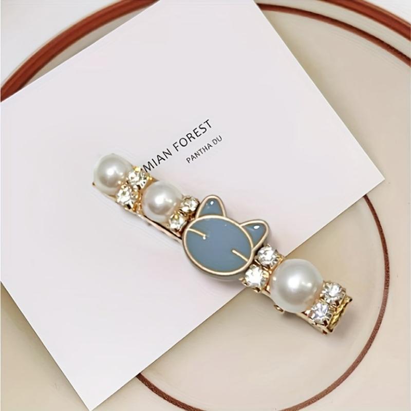 Sweet Hair Clip Faux Pearl Rhinestone Duck Billed Clip