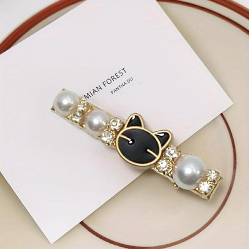 Sweet Hair Clip Faux Pearl Rhinestone Duck Billed Clip