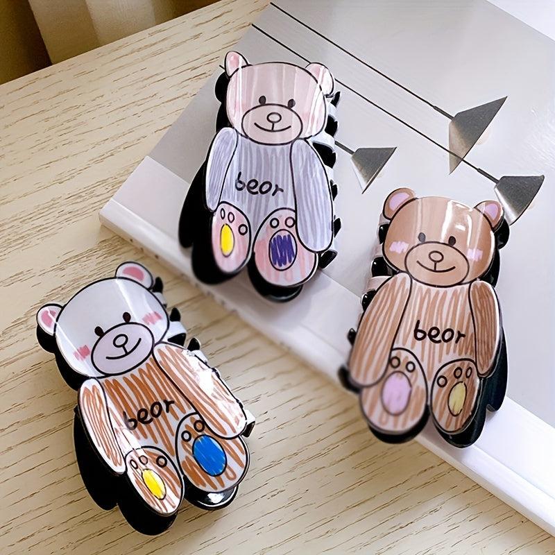 Cartoon Bear Decor Hair Claw Clip Acrylic Hair Claw Nonslip Ponytail Holder