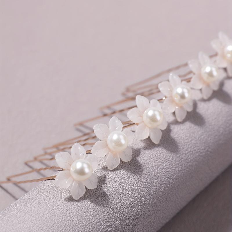 6pcs Faux Pearl Flower Hair Stick Bridal Hair Fork Wedding Hairpin