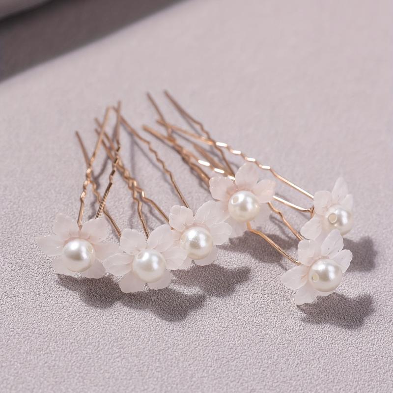 6pcs Faux Pearl Flower Hair Stick Bridal Hair Fork Wedding Hairpin