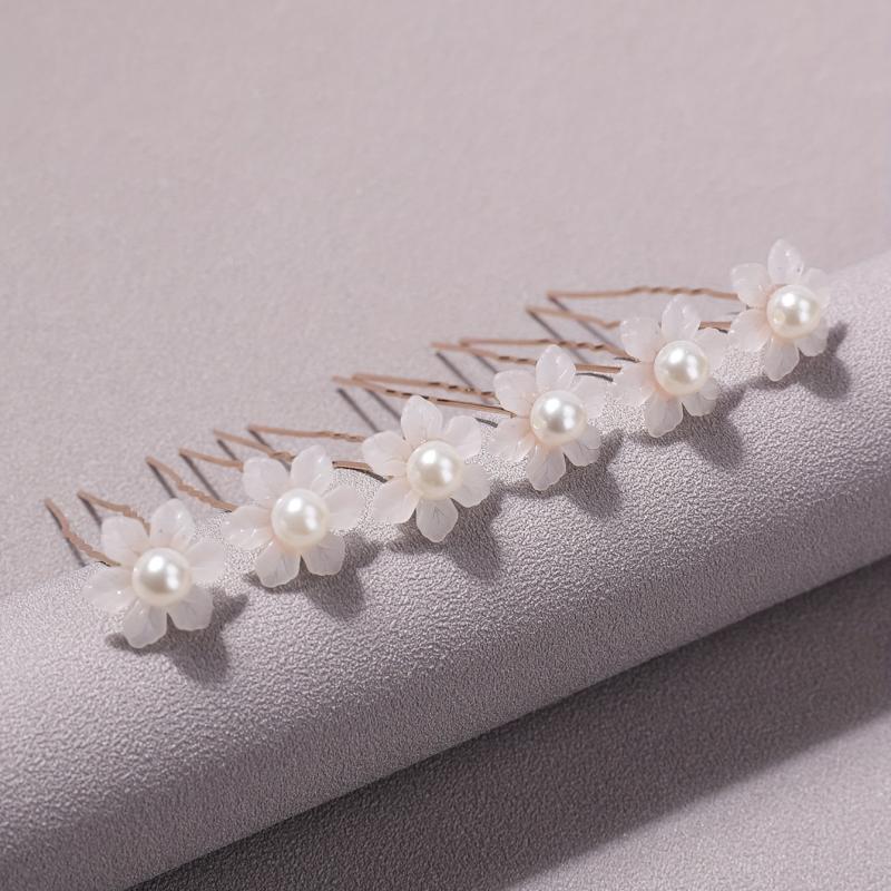 6pcs Faux Pearl Flower Hair Stick Bridal Hair Fork Wedding Hairpin