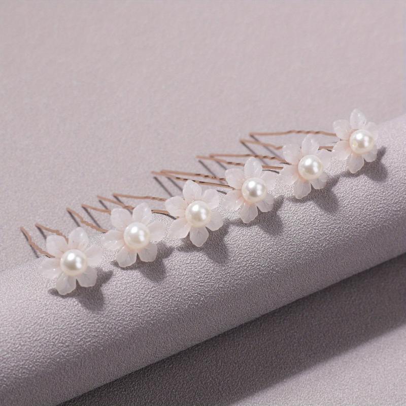 6pcs Faux Pearl Flower Hair Stick Bridal Hair Fork Wedding Hairpin