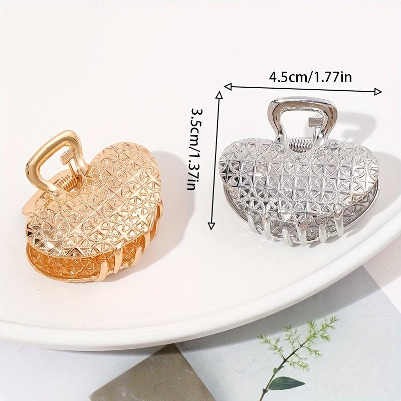 2pcs Heart Shaped Hair Claw Clip Alloy Ponytail Holder for Women Girls