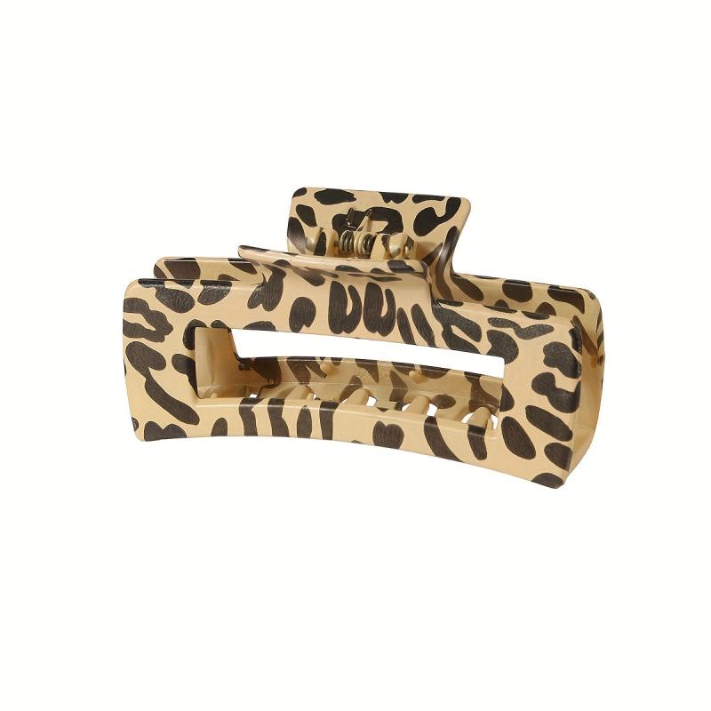 Leopard Pattern Hair Claw Clip Rectangle Shaped Nonslip Ponytail Holder