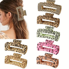 Leopard Pattern Hair Claw Clip Rectangle Shaped Nonslip Ponytail Holder