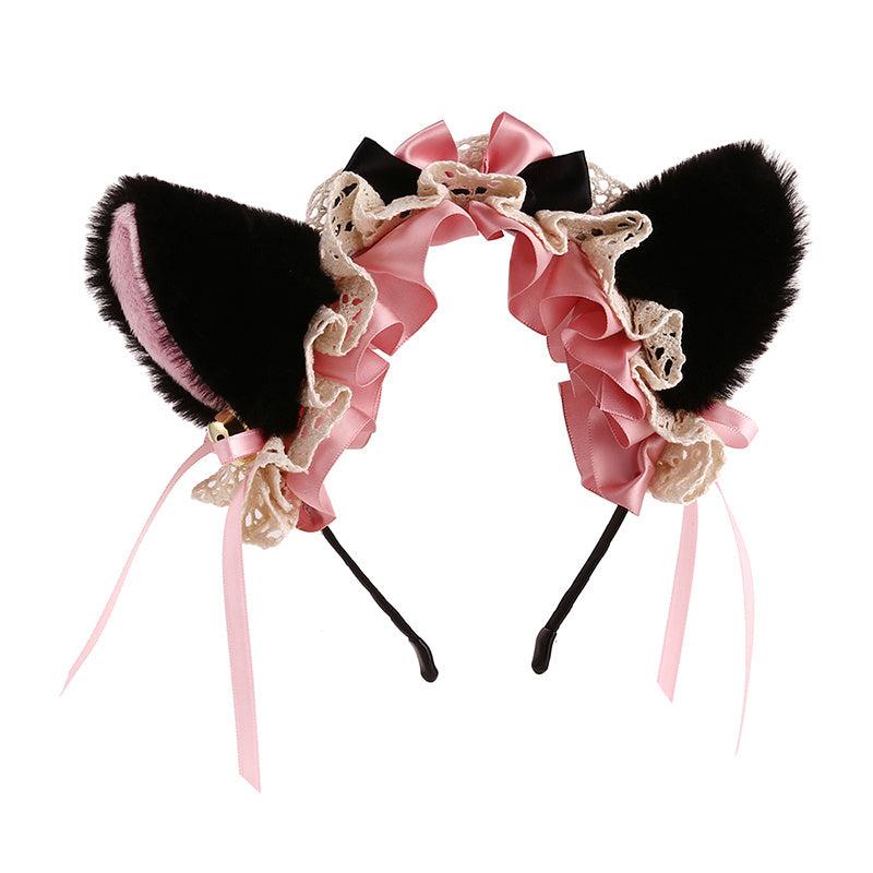 Pink Cat Ears Headband with Red Bows Jingle Bells