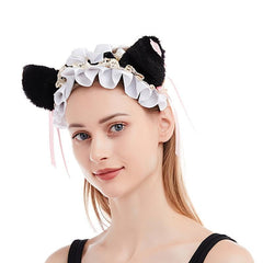 Pink Cat Ears Headband with Red Bows Jingle Bells