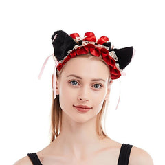 Pink Cat Ears Headband with Red Bows Jingle Bells